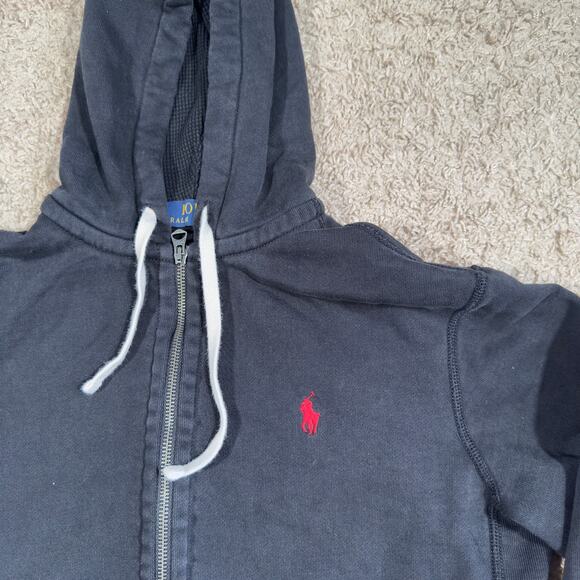 Polo Ralph Lauren Hoodie Mens Small Black Waffle Thermal Pony Full Zip Heavy - Picture 2 of 8